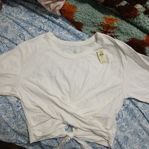 Nwt Aerie White Short Sleeve Knotted Tee
